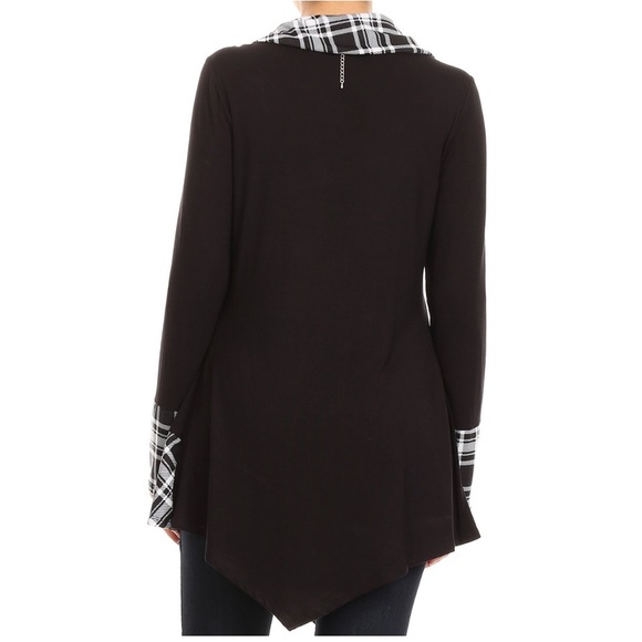 Black Plaid Asymmetrical Cowl Neck Top - Picture 4 of 4